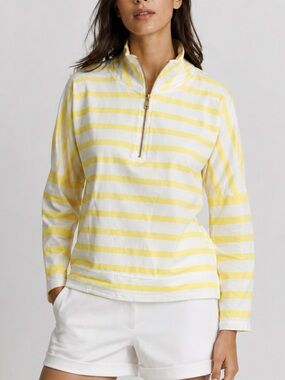 Addison Bay Yellow & White Striped Quarter-Zip Pullover